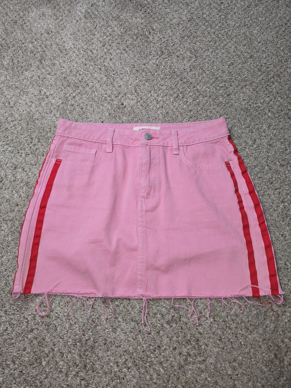 Pacsun Pink Denim Mini Skirt with Red Stripe Detail Size 27